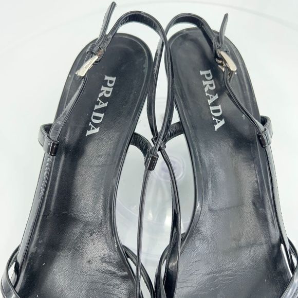 Prada Sandals Women's Size 41 11 Black Leather Wedge Woven Slingback Vintage Y2K - Picture 14 of 15